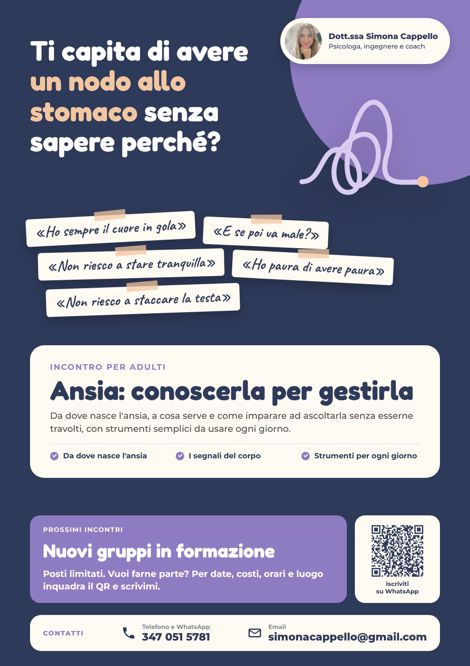 Locandina dell'incontro Ansia: conoscerla per gestirla