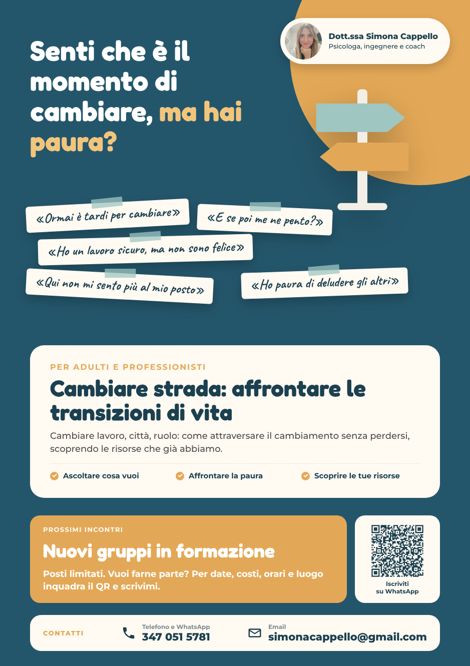 Locandina dell'incontro Cambiare strada: affrontare le transizioni di vita