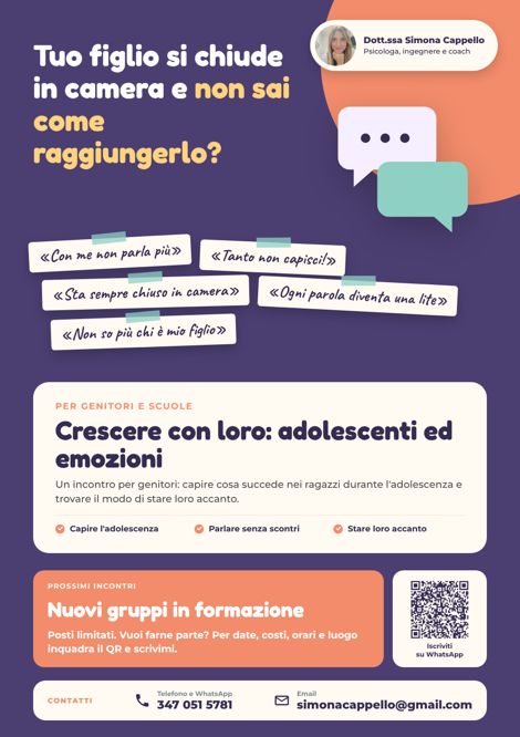 Locandina dell'incontro Crescere con loro: adolescenti ed emozioni