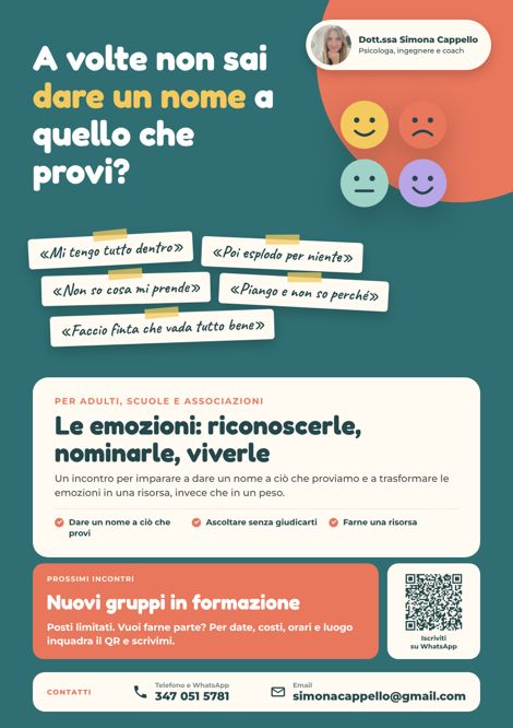 Locandina dell'incontro Le emozioni: riconoscerle, nominarle, viverle