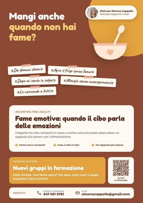 Locandina dell'incontro Fame emotiva: quando il cibo parla delle emozioni