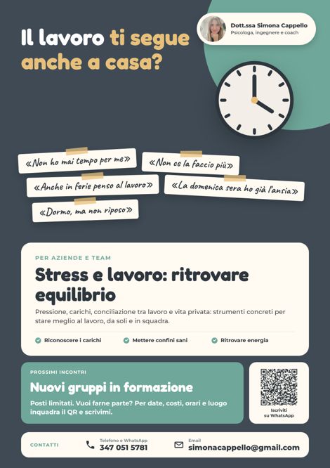 Locandina dell'incontro Stress e lavoro: ritrovare equilibrio